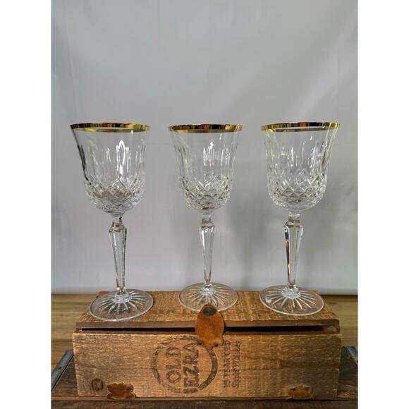 Wedgwood ROYAL GOLD COLLECTION CRYSTAL 8-3/4" LARGE WINE GOBLETS Set of 3 - Picture 1 of 3